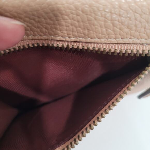 Coach Wallet Pebble Leather Tan Beige Small Tifold Compact Floral Damaged Logo - Picture 7 of 9